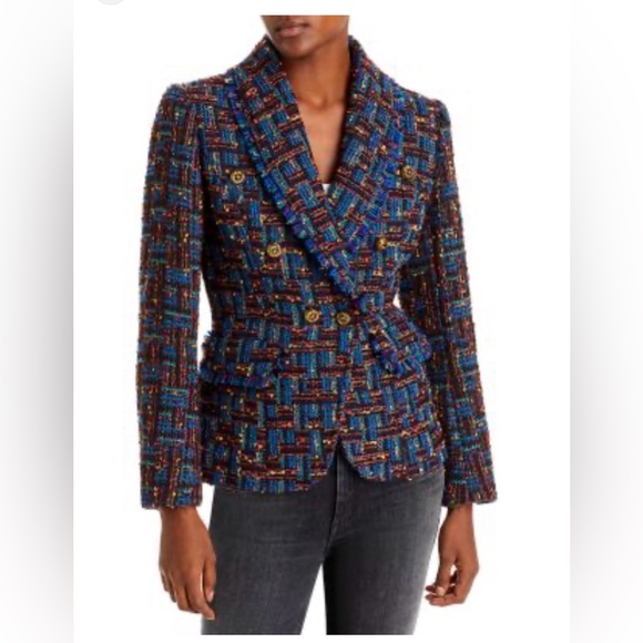 Aqua Jackets & Blazers - Aqua Tweed Getaway Jacket with Gold Buttons